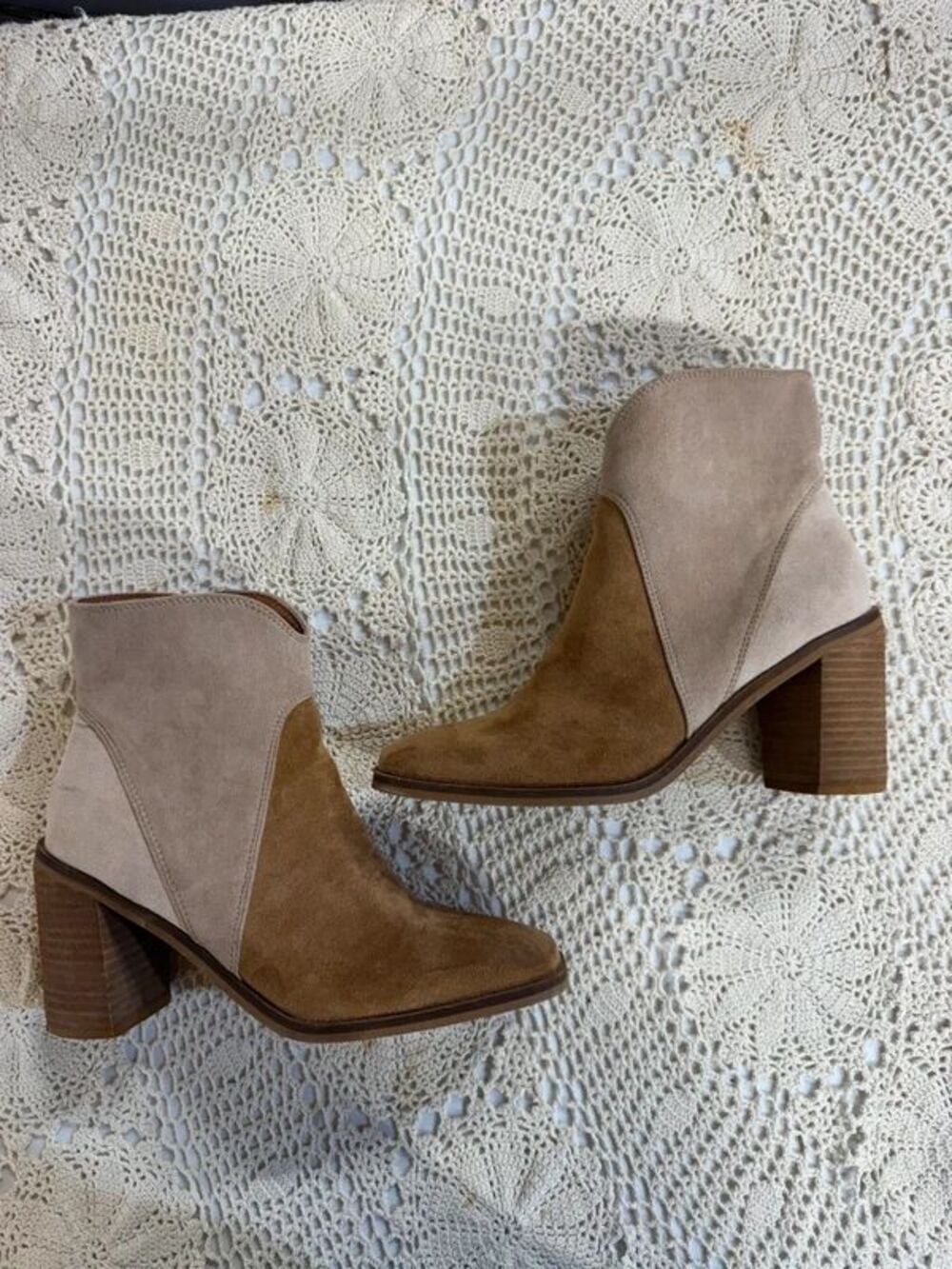 Two-Tone Suede Ankle Boots